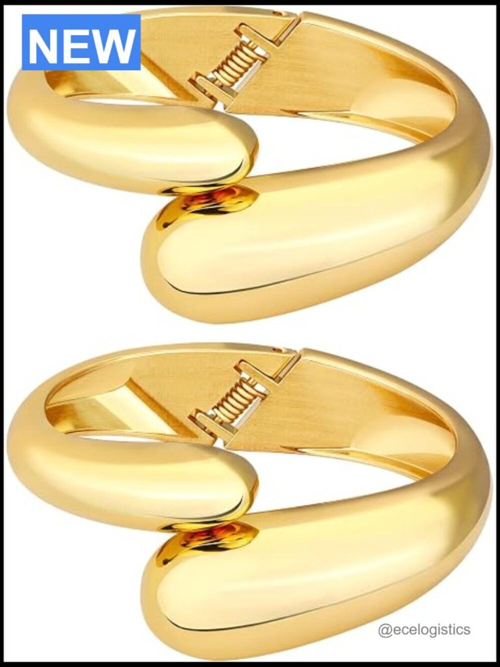 2 Chunky Cuff Bangle Bracelet Set Stackable Hinged Open Thick Chain Wrap Bangle